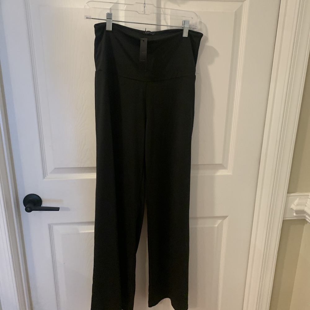 Arolina Pants Women Sz M Slinky Liquid Knit Wide Leg Black Pull On Stretch 28x30